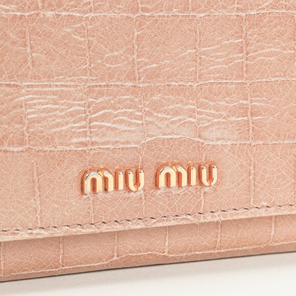 Miu Miu Croc Embossed Long Continental Blush Pink Wallet - Picture 6 of 9